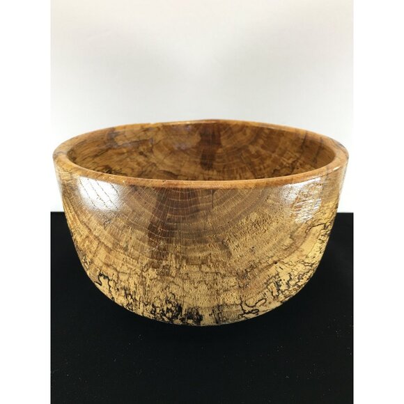 Vintage Wooden Spalted Oak Bowl Round Rustic Farmhouse Decor - Picture 4 of 8